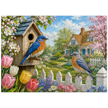 puzzleplate Bluebird Spring Cottage Garden 300 Jigsaw Puzzle