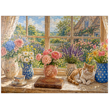 puzzleplate Cottage Window Bouquet Garden Charm 1000 Jigsaw Puzzle