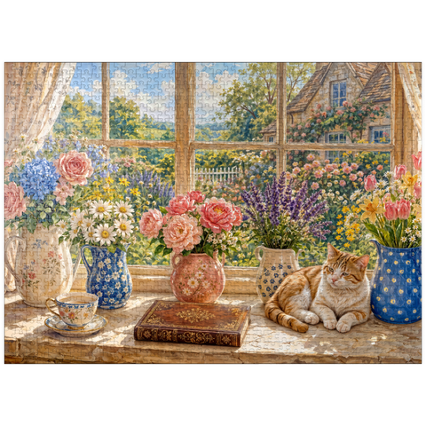 puzzleplate Cottage Window Bouquet Garden Charm 1000 Jigsaw Puzzle