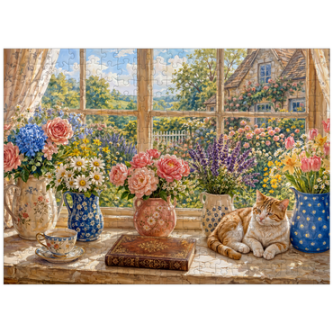 puzzleplate Cottage Window Bouquet Garden Charm 300 Jigsaw Puzzle