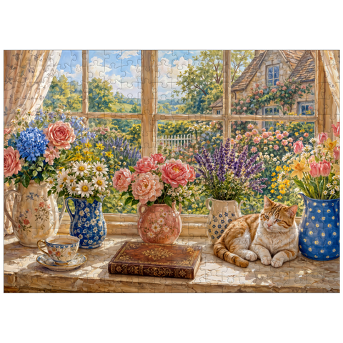 puzzleplate Cottage Window Bouquet Garden Charm 300 Jigsaw Puzzle