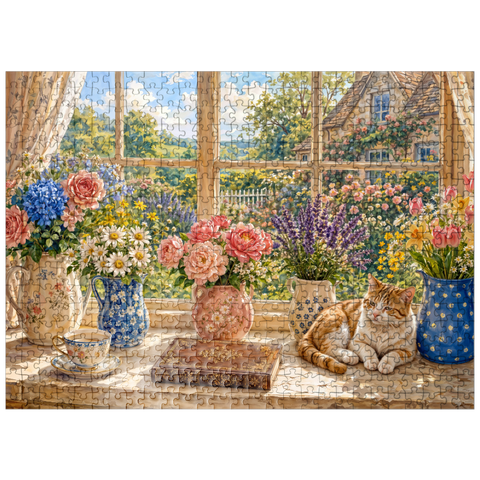 puzzleplate Cottage Window Bouquet Garden Charm 500 Jigsaw Puzzle