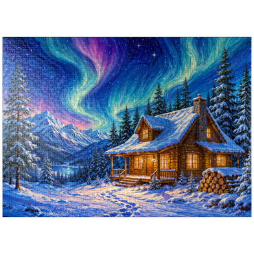 puzzleplate Northern Lights Cabin Winter Serenity 1000 Jigsaw Puzzle