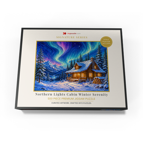 Northern Lights Cabin Winter Serenity 500 Jigsaw Puzzle box view3