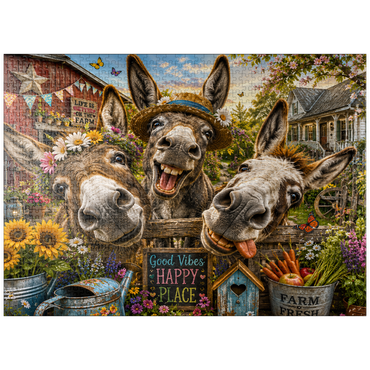 puzzleplate Three Silly Donkeys Farm Charm 1000 Jigsaw Puzzle