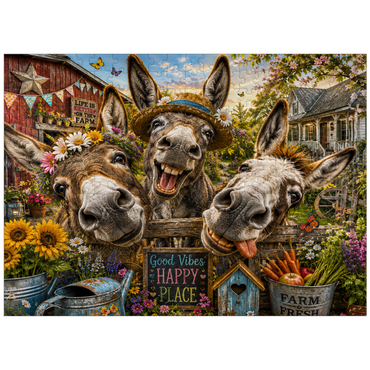 puzzleplate Three Silly Donkeys Farm Charm 300 Jigsaw Puzzle