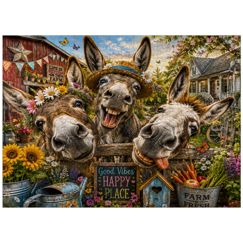 puzzleplate Three Silly Donkeys Farm Charm 300 Jigsaw Puzzle