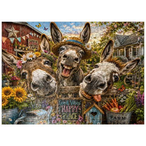 puzzleplate Three Silly Donkeys Farm Charm 500 Jigsaw Puzzle