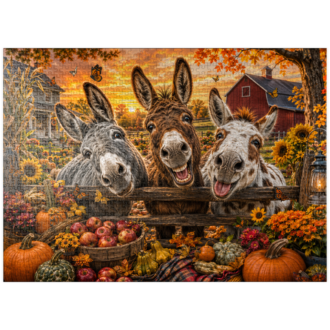 puzzleplate Autumn Donkey Mischief 1000 Jigsaw Puzzle