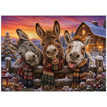 puzzleplate Christmas Donkeys with Winter Scarves 300 Jigsaw Puzzle