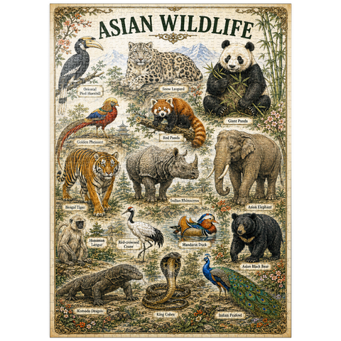 puzzleplate Asian Wildlife Vintage Art Poster 1000 Jigsaw Puzzle