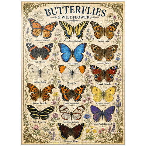 puzzleplate Butterflies and Wildflowers Vintage Art Poster 1000 Jigsaw Puzzle