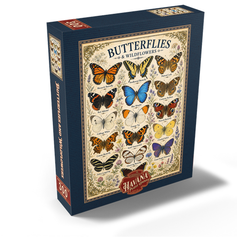Butterflies and Wildflowers Vintage Art Poster 300 Jigsaw Puzzle box view2