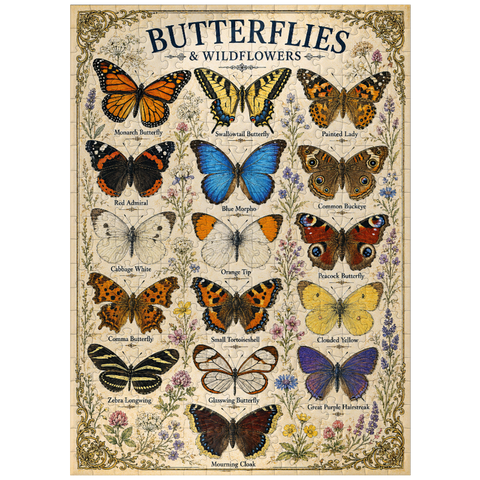 puzzleplate Butterflies and Wildflowers Vintage Art Poster 300 Jigsaw Puzzle