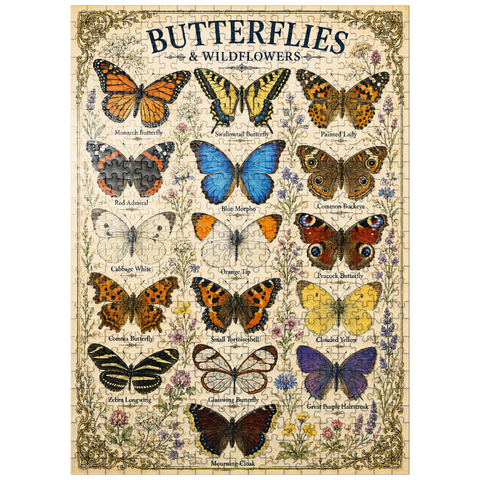 puzzleplate Butterflies and Wildflowers Vintage Art Poster 500 Jigsaw Puzzle