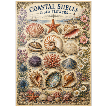 puzzleplate Coastal Shells and Sea Flowers Vintage Art Poster 1000 Jigsaw Puzzle