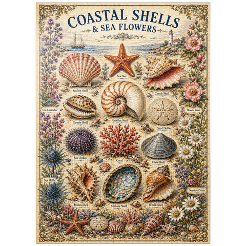 puzzleplate Coastal Shells and Sea Flowers Vintage Art Poster 1000 Jigsaw Puzzle