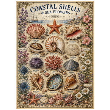 puzzleplate Coastal Shells and Sea Flowers Vintage Art Poster 300 Jigsaw Puzzle
