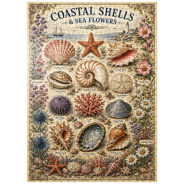 puzzleplate Coastal Shells and Sea Flowers Vintage Art Poster 500 Jigsaw Puzzle