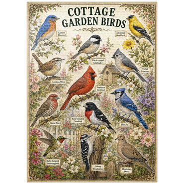 puzzleplate Cottage Garden Birds Vintage Poster 1000 Jigsaw Puzzle