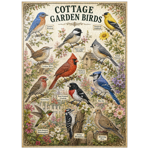 puzzleplate Cottage Garden Birds Vintage Poster 1000 Jigsaw Puzzle