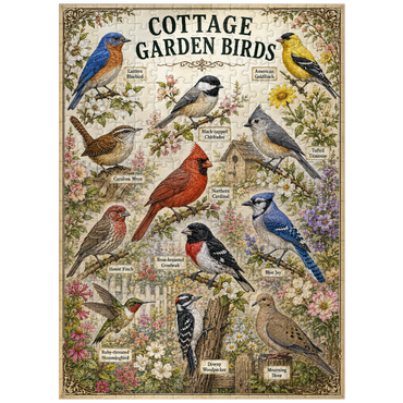 puzzleplate Cottage Garden Birds Vintage Poster 300 Jigsaw Puzzle