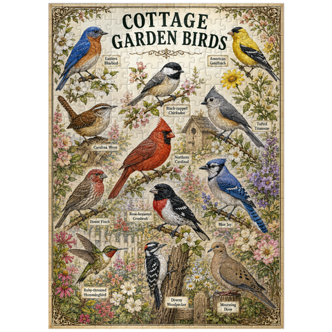 puzzleplate Cottage Garden Birds Vintage Poster 300 Jigsaw Puzzle