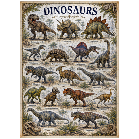 puzzleplate Dinosaurs Vintage Art Poster 300 Jigsaw Puzzle