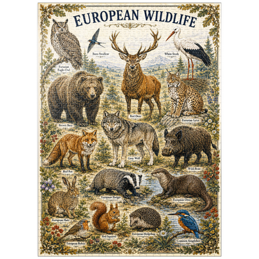 puzzleplate European Wildlife Vintage Art Poster 1000 Jigsaw Puzzle