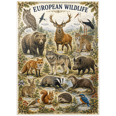 puzzleplate European Wildlife Vintage Art Poster 1000 Jigsaw Puzzle