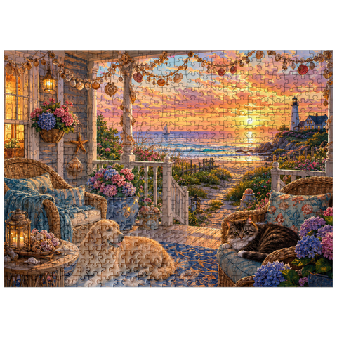 puzzleplate Beach House Shell Porch 500 Jigsaw Puzzle