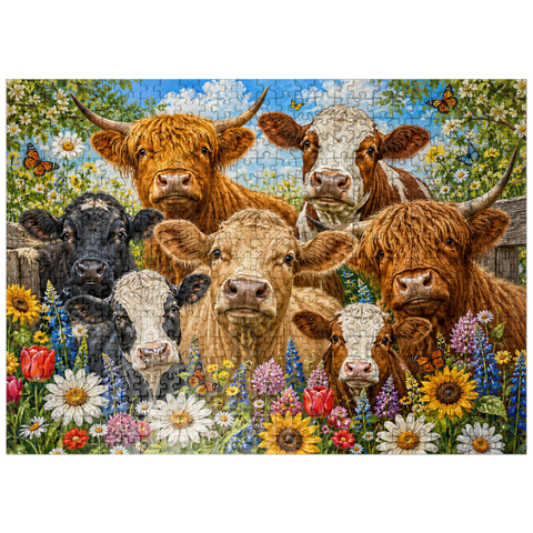 puzzleplate Flower Crown Cows Farm Meadow 500 Jigsaw Puzzle