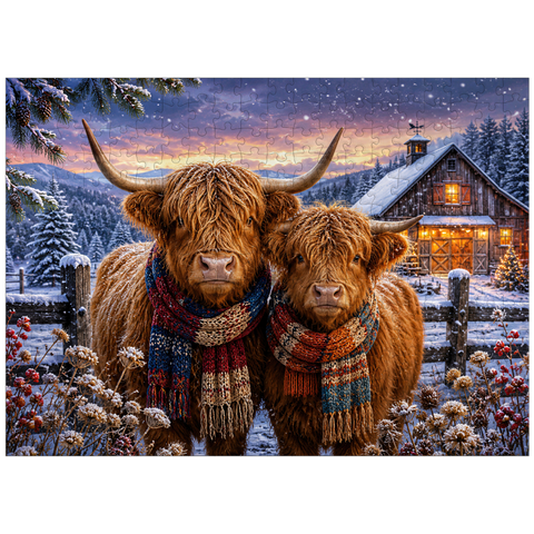 puzzleplate Highland Cows Winter Scarves 300 Jigsaw Puzzle