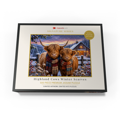 Highland Cows Winter Scarves 500 Jigsaw Puzzle box view3