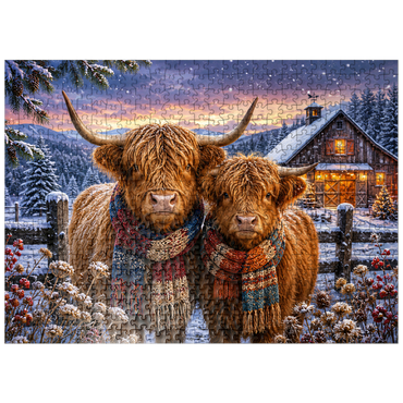 puzzleplate Highland Cows Winter Scarves 500 Jigsaw Puzzle