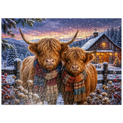 puzzleplate Highland Cows Winter Scarves 500 Jigsaw Puzzle