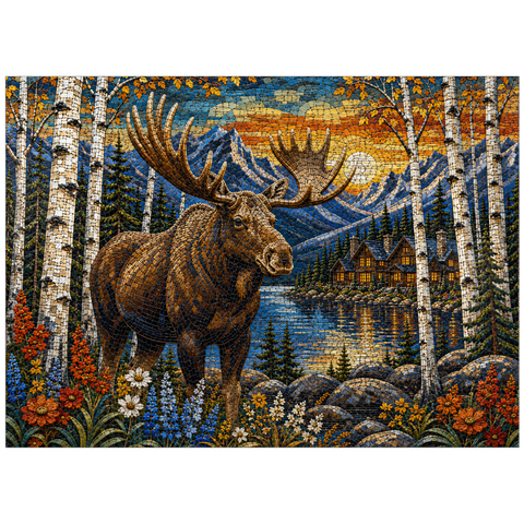 puzzleplate Mosaic Moose Lodge Forest 300 Jigsaw Puzzle