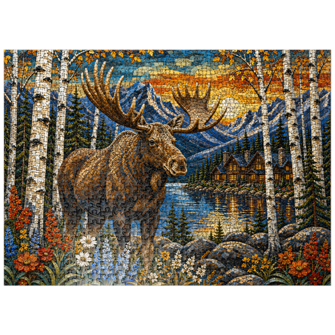 puzzleplate Mosaic Moose Lodge Forest 500 Jigsaw Puzzle