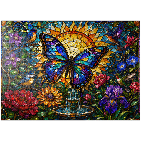 puzzleplate Stained Glass Butterfly Sun Garden 1000 Jigsaw Puzzle