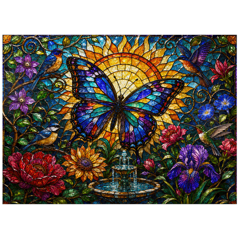 puzzleplate Stained Glass Butterfly Sun Garden 300 Jigsaw Puzzle