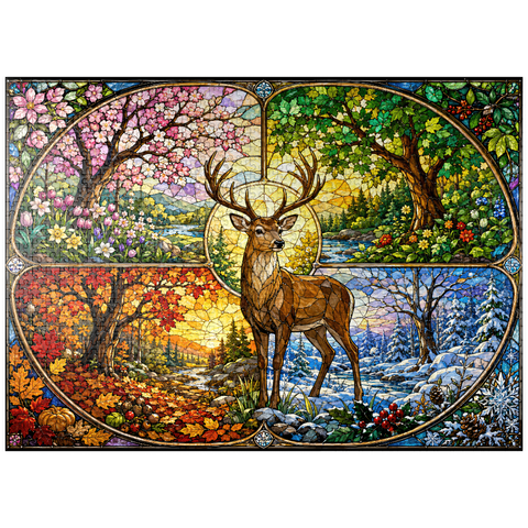 puzzleplate Stained Glass Deer Four Seasons Grove 1000 Jigsaw Puzzle