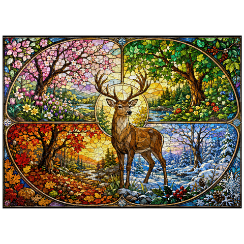 puzzleplate Stained Glass Deer Four Seasons Grove 300 Jigsaw Puzzle
