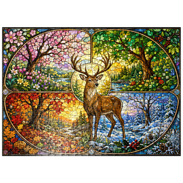 puzzleplate Stained Glass Deer Four Seasons Grove 500 Jigsaw Puzzle