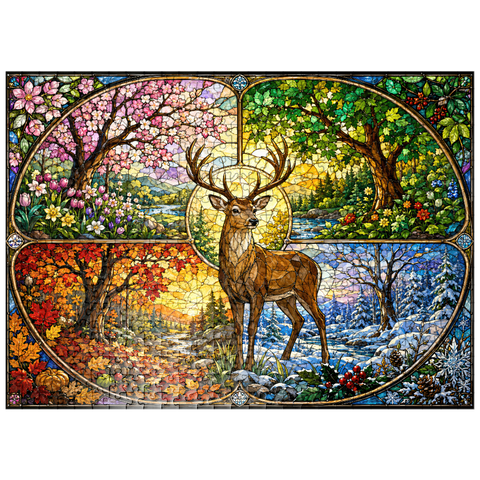 puzzleplate Stained Glass Deer Four Seasons Grove 500 Jigsaw Puzzle