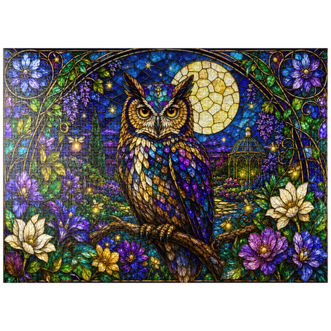 puzzleplate Stained Glass Owl Moon Garden 1000 Jigsaw Puzzle