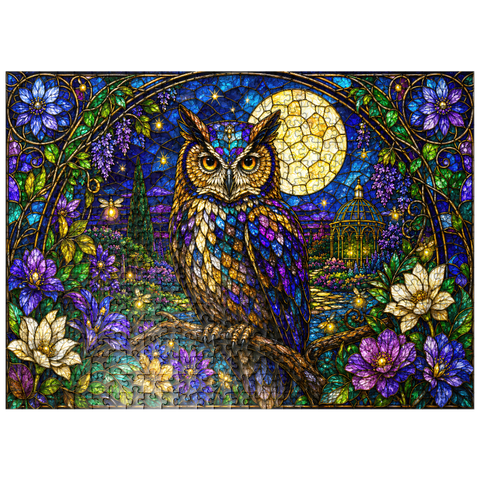 puzzleplate Stained Glass Owl Moon Garden 500 Jigsaw Puzzle