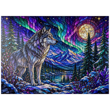 puzzleplate Stained Glass Wolf Aurora Forest 1000 Jigsaw Puzzle