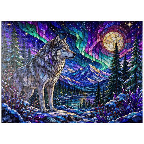 puzzleplate Stained Glass Wolf Aurora Forest 1000 Jigsaw Puzzle