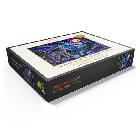 Stained Glass Wolf Aurora Forest 300 Jigsaw Puzzle box view1