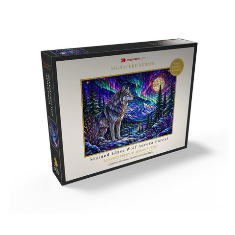 Stained Glass Wolf Aurora Forest 300 Jigsaw Puzzle box view2